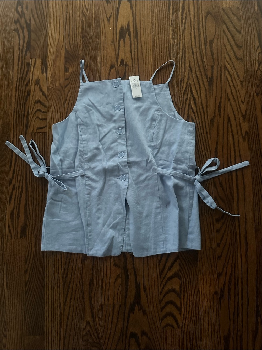 LOFT Light Blue Button-Front Linen Tank Top